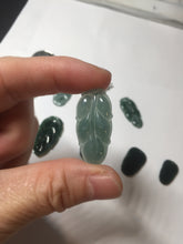 Load image into Gallery viewer, 100% natural type A icy watery dark green blue gray black Guatemala jadeite leaf pendant BP184-5
