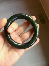 Load image into Gallery viewer, 54.7mm certified 100% Natural dark green/gray/black round cut Hetian nephrite Jade bangle HF78-0129
