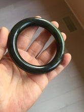 Load image into Gallery viewer, 54.7mm certified 100% Natural dark green/gray/black round cut Hetian nephrite Jade bangle HF78-0129
