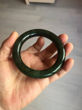 Load image into Gallery viewer, 54.7mm certified 100% Natural dark green/gray/black round cut Hetian nephrite Jade bangle HF78-0129
