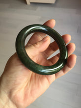 Load image into Gallery viewer, 54.7mm certified 100% Natural dark green/gray/black round cut Hetian nephrite Jade bangle HF78-0129
