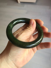 Load image into Gallery viewer, 54.7mm certified 100% Natural dark green/gray/black round cut Hetian nephrite Jade bangle HF78-0129
