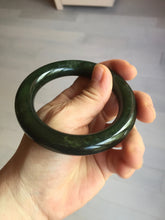 Load image into Gallery viewer, 54.7mm certified 100% Natural dark green/gray/black round cut Hetian nephrite Jade bangle HF78-0129
