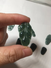 Load image into Gallery viewer, 100% natural type A icy watery dark green blue gray black Guatemala jadeite leaf pendant BP184-7
