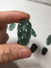 Load image into Gallery viewer, 100% natural type A icy watery dark green blue gray black Guatemala jadeite leaf pendant BP184-7
