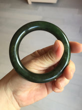 Load image into Gallery viewer, 54.7mm certified 100% Natural dark green/gray/black round cut Hetian nephrite Jade bangle HF78-0129
