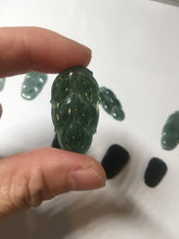 Load image into Gallery viewer, 100% natural type A icy watery dark green blue gray black Guatemala jadeite leaf pendant BP184-7
