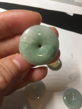 Load image into Gallery viewer, 23.5-27.7mm 100% Natural apple green/white jadeite Jade Safety Guardian Button(donut) Pendant group BK112
