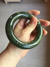 Load image into Gallery viewer, 58.5mm certified 100% Natural dark green/gray (nebula dust) chubby round cut Hetian nephrite Jade bangle HF75-0211
