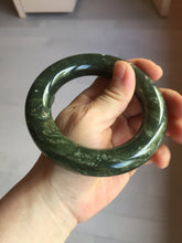 Load image into Gallery viewer, 58.5mm certified 100% Natural dark green/gray (nebula dust) chubby round cut Hetian nephrite Jade bangle HF75-0211
