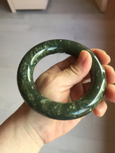 Load image into Gallery viewer, 58.5mm certified 100% Natural dark green/gray (nebula dust) chubby round cut Hetian nephrite Jade bangle HF75-0211
