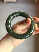 Load image into Gallery viewer, 58.5mm certified 100% Natural dark green/gray (nebula dust) chubby round cut Hetian nephrite Jade bangle HF75-0211
