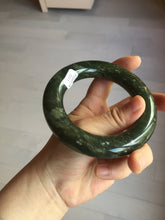 Load image into Gallery viewer, 58.5mm certified 100% Natural dark green/gray (nebula dust) chubby round cut Hetian nephrite Jade bangle HF75-0211
