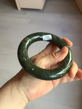 Load image into Gallery viewer, 58.5mm certified 100% Natural dark green/gray (nebula dust) chubby round cut Hetian nephrite Jade bangle HF75-0211
