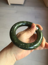 Load image into Gallery viewer, 58.5mm certified 100% Natural dark green/gray (nebula dust) chubby round cut Hetian nephrite Jade bangle HF75-0211
