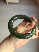 Load image into Gallery viewer, 58.5mm certified 100% Natural dark green/gray (nebula dust) chubby round cut Hetian nephrite Jade bangle HF75-0211
