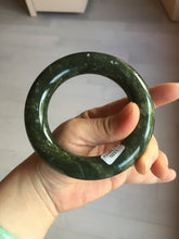 Load image into Gallery viewer, 58.5mm certified 100% Natural dark green/gray (nebula dust) chubby round cut Hetian nephrite Jade bangle HF75-0211
