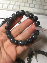 Load image into Gallery viewer, 9/10mm 100% Natural black sesame paste(芝麻糊青花) vintage style nephrite Jade bead bracelet HN30
