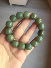 Load image into Gallery viewer, 100% Natural 13.8x12.5mm dark green/gray/brown vintage style nephrite Hetian Jade bead bracelet HF76
