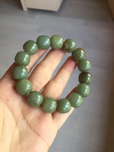 Load image into Gallery viewer, 100% Natural 13.8x12.5mm dark green/gray/brown vintage style nephrite Hetian Jade bead bracelet HF76
