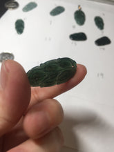 Load image into Gallery viewer, 100% natural type A icy watery dark green blue gray black Guatemala jadeite leaf pendant BP184-7
