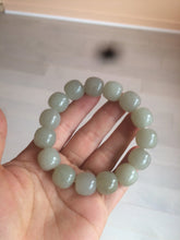 Load image into Gallery viewer, 14x13.4mm 100% Natural light green/gray vintage style nephrite Hetian Jade bead bracelet HE82
