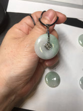 Load image into Gallery viewer, 23.5-27.7mm 100% Natural apple green/white jadeite Jade Safety Guardian Button(donut) Pendant group BK112
