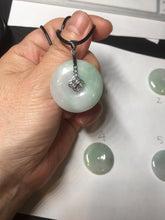 Load image into Gallery viewer, 23.5-27.7mm 100% Natural apple green/white jadeite Jade Safety Guardian Button(donut) Pendant group BK112
