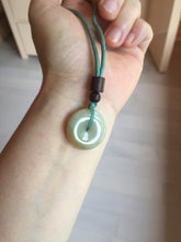 Load image into Gallery viewer, 23.8mm Type A 100% Natural light green yellow Jadeite Jade Safety Guardian Button donuts Pendant PC114
