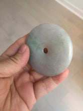 Load image into Gallery viewer, 56.6mm 100% Natural sunny green/purple/gray jadeite Jade Safety Guardian Button(donut) Pendant/worry stone F143
