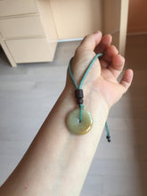 Load image into Gallery viewer, 23.8mm Type A 100% Natural light green yellow Jadeite Jade Safety Guardian Button donuts Pendant PC114
