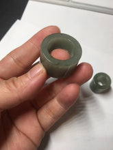 Load image into Gallery viewer, 100% natural type A black/dark green/gray (油青) broad jadeite jade band ring thumb ring bead set BN79
