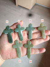 Load image into Gallery viewer, 100% Natural type A light green/white/gray jadeite Jade Hand-held cross or cross pendant AY55

