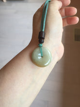 Load image into Gallery viewer, 23.8mm Type A 100% Natural light green yellow Jadeite Jade Safety Guardian Button donuts Pendant PC114
