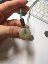 Load image into Gallery viewer, 23.8mm Type A 100% Natural light green yellow Jadeite Jade Safety Guardian Button donuts Pendant PC114
