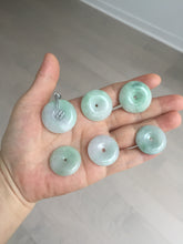 Load image into Gallery viewer, 23.5-27.7mm 100% Natural apple green/white jadeite Jade Safety Guardian Button(donut) Pendant group BK112
