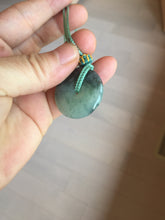 Load image into Gallery viewer, 27.3mm Type A 100% Natural icy watery dark green(绿水墨) Jadeite Jade Safety Guardian Button donuts Pendant PC115
