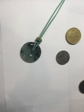 Load image into Gallery viewer, 27.3mm Type A 100% Natural icy watery dark green(绿水墨) Jadeite Jade Safety Guardian Button donuts Pendant PC115
