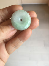 Load image into Gallery viewer, 23.5-27.7mm 100% Natural apple green/white jadeite Jade Safety Guardian Button(donut) Pendant group BK112
