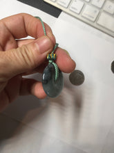 Load image into Gallery viewer, 27.3mm Type A 100% Natural icy watery dark green(绿水墨) Jadeite Jade Safety Guardian Button donuts Pendant PC115
