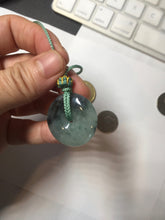 Load image into Gallery viewer, 27.3mm Type A 100% Natural icy watery dark green(绿水墨) Jadeite Jade Safety Guardian Button donuts Pendant PC115
