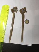 Load image into Gallery viewer, 100% Natural Buffalo Horn carved flowers/bamboo/Auspicious Clouds/love bird stick hairpin CB81 (Add-on item! not for sale individually)
