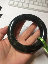 Load image into Gallery viewer, 57.9mm Certified 100% Natural dark green with light green fern frost chubby round cut nephrite Hetian Jade bangle HT102-0801
