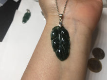 Load image into Gallery viewer, 100% natural type A icy watery dark green blue gray black Guatemala jadeite leaf pendant BP184-7
