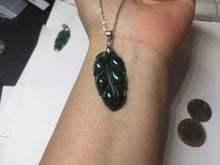 Load image into Gallery viewer, 100% natural type A icy watery dark green blue gray black Guatemala jadeite leaf pendant BP184-7
