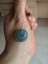 Load image into Gallery viewer, 18.5mm Type A 100% Natural icy watery blue green gray with flying snow Guatemala Jadeite Jade concentric circle safety Guardian ring Pendant (子母扣,同心环) BH81
