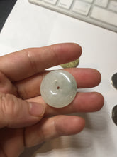 Load image into Gallery viewer, 26.5mm Type A 100% Natural icy watery light green white Jadeite Jade Safety Guardian Button donuts Pendant PC116
