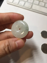Load image into Gallery viewer, 26.5mm Type A 100% Natural icy watery light green white Jadeite Jade Safety Guardian Button donuts Pendant PC116
