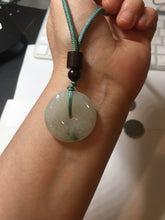 Load image into Gallery viewer, 26.5mm Type A 100% Natural icy watery light green white Jadeite Jade Safety Guardian Button donuts Pendant PC116
