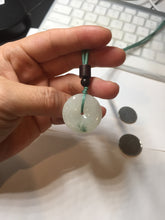Load image into Gallery viewer, 26.5mm Type A 100% Natural icy watery light green white Jadeite Jade Safety Guardian Button donuts Pendant PC116

